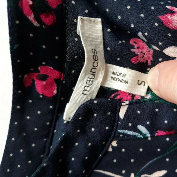 Maurices S Small Floral Polka Dot Blouse Mid Zip - Picture 6 of 8